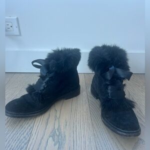 Saint Laurent black suede fur lined boots, 37